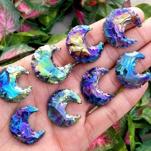 Aura Crystal Rose Quartz moon & star  hand crafted and coated Agate arrowheads pendant Agate Arrowheads Wholesale arrowheads