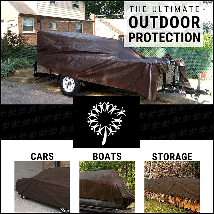 Custom Super Heavy Duty Brown Poly Tarp Cover Thick PE Waterproof UV Resistant Tarpaulin with Grommets