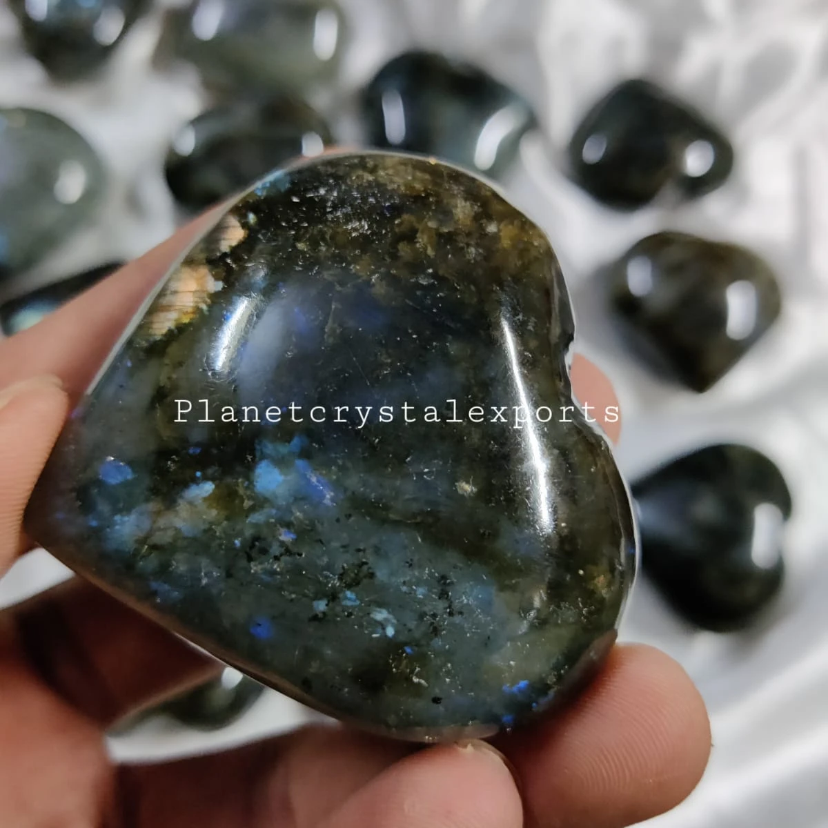 Beautiful Natural Labradorite Puffy Heart Healing Pattern Agate Crystal Gemstone Hearts Wholesale from Planet Crystal Exports
