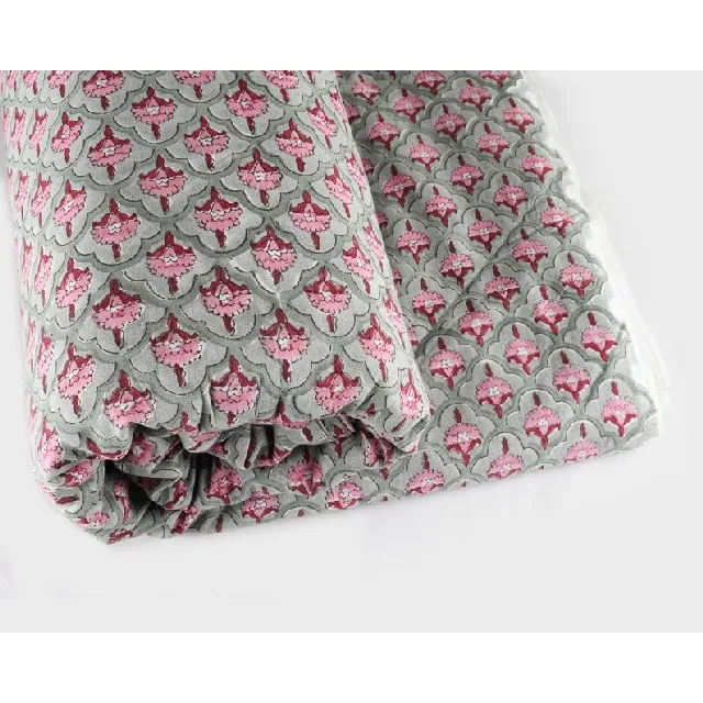 Floral Rose Pink 100% Cotton Quilting  by the yard Indian handblock Scarves Decorative Fabric