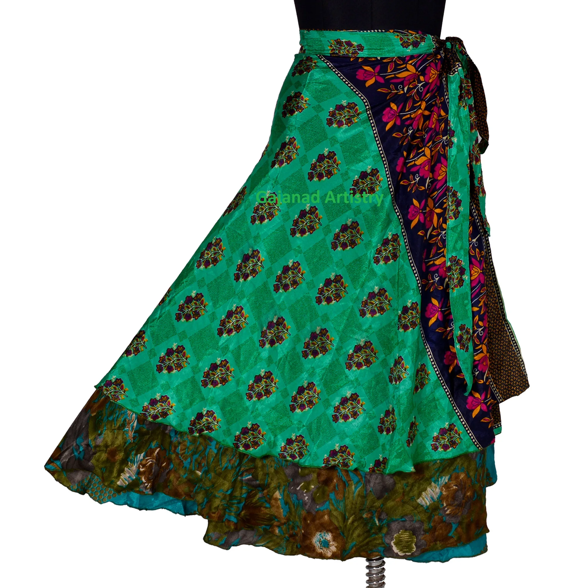 Wrap Long Skirt Festival Summer Casual Skirts Beach Sexy Look Designer Printed  Silk Sari Reversible Two Layer long Wrap Around