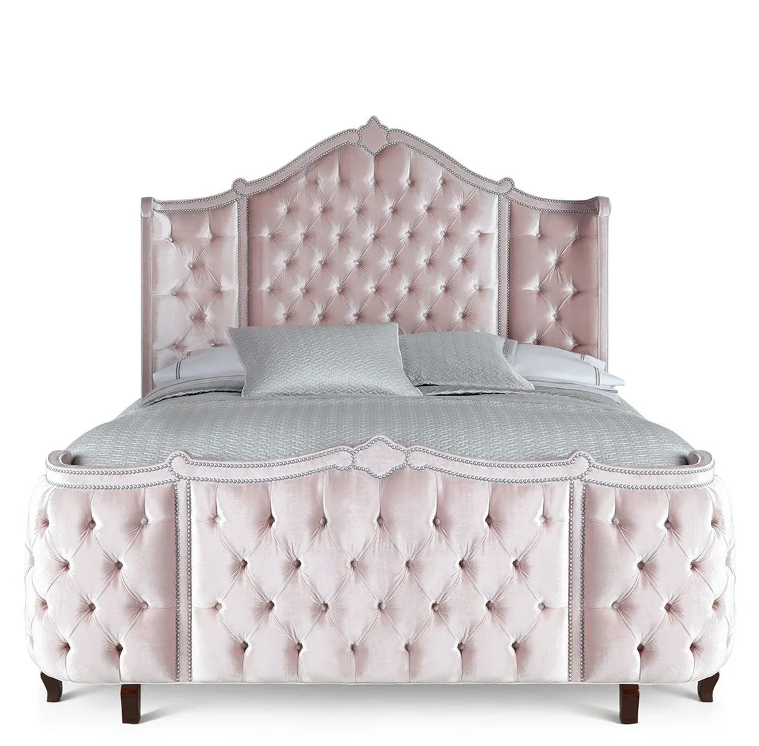 Luxury Upholstered Tufted Bed Elegant Girl Style Solid Wood Padded Headboard