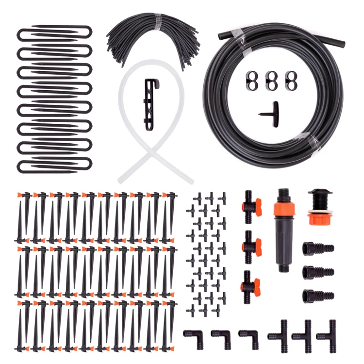 Drip irrigation kit for 30 or 60 plants with adjustable drippers, drip irrigation system equipment
