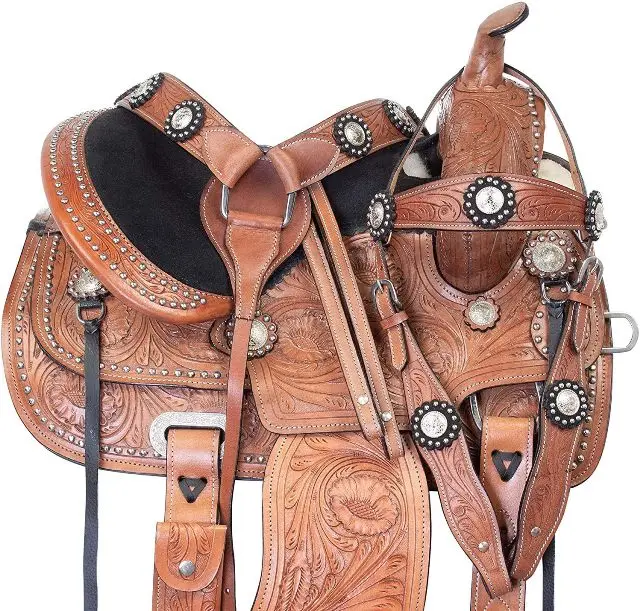
Youth Crystal Leather Western Pleasure Trail Show Rodeo Kids Horse Saddle TACK Package Bridle Breastplate 14 to 18 Inch 
