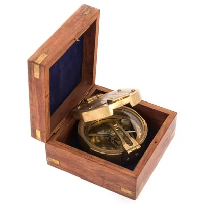 Antique Brass Brunton Compass with Wood Box Direction Hiking Maritime Nautical Gift Home Decor Gifts