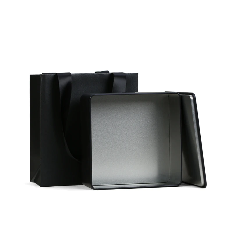 
Matt Black Metal Tin Box Containers Gift Sets Wedding Souvenirs Cookie Packaging 