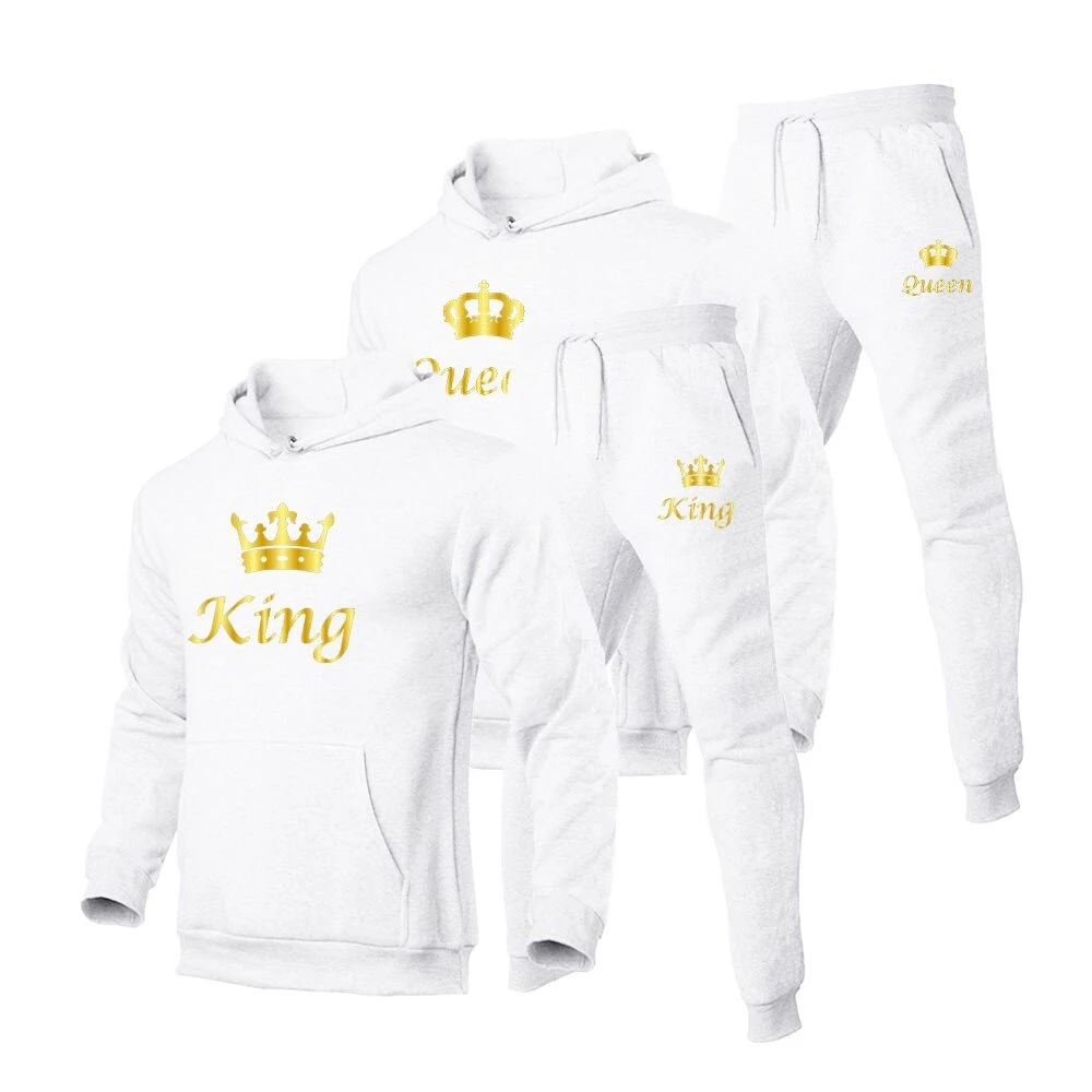 Couple Pullover Silk Screen Printed Long Sleeve Solid Custom Sweat Suits Street Fashion Top Trendy Super Thick Sports Tracksuit