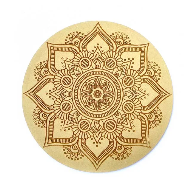 12-дюймовый деревянный MDF круглые лазерная гравировка дизайн Rangoli Мандала арт детальное проектирование гравировкой цветка Wall Art висит