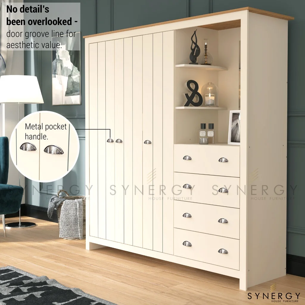 Высококачественный комбинированный гардероб цвета слоновой кости + Бофорта дуб с 3 дверцами-серия Лексингтона-ширина футов-алмайский пакаян-Almari Baju