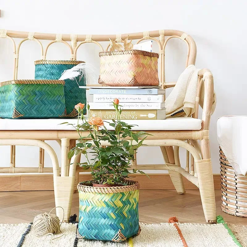 Лидер продаж на Amazon, декоративная плетеная деревянная корзина для хранения цветов из ротанга ручной работы