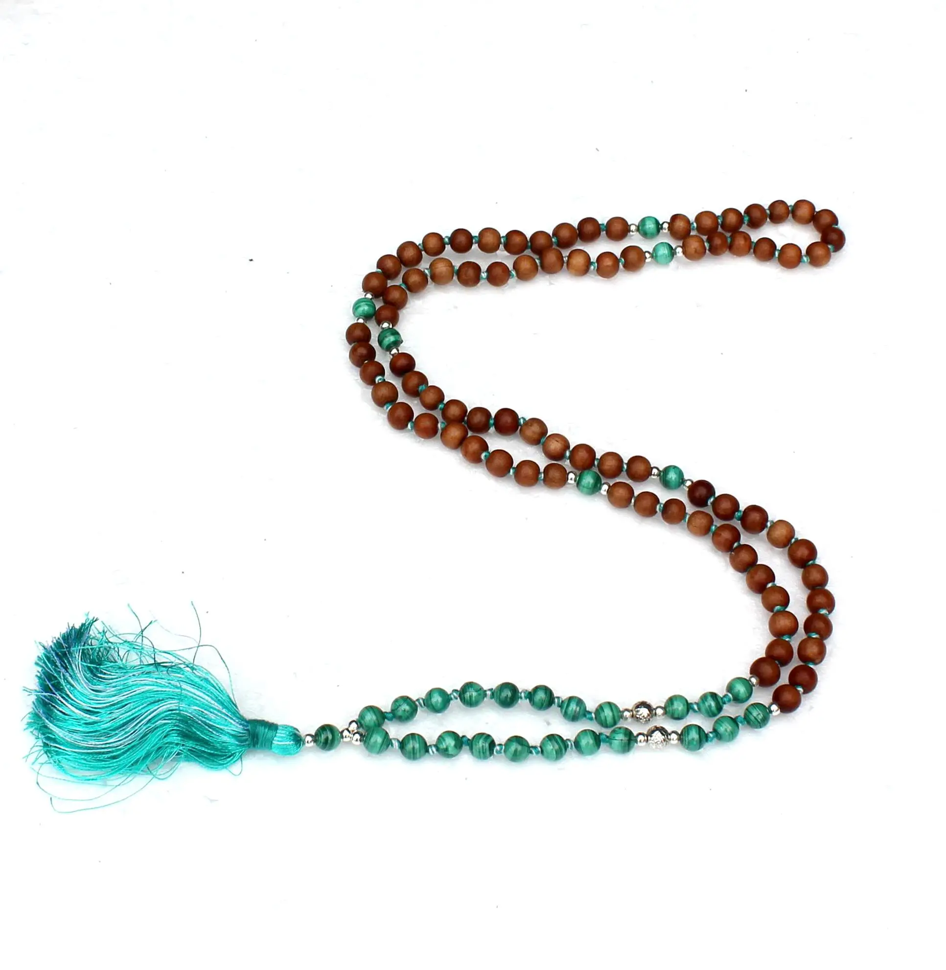 Buy Natural Gemstone Yoga Jewelry Prayer Beads Rosary Malachite Knotted Mala Beads 108 Beads Wood Mala Necklace