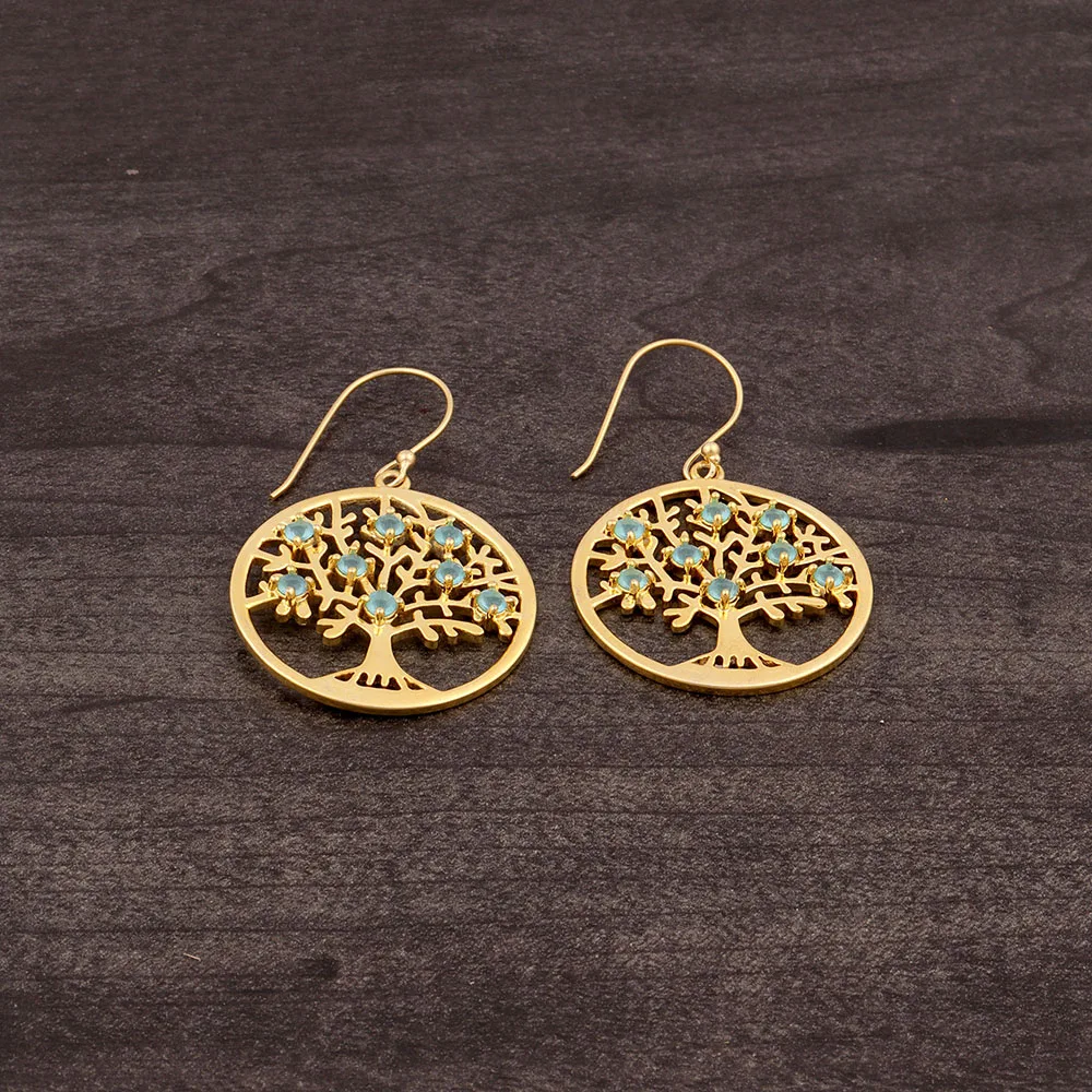 Mode Joyas, Gold Plated Purple Amethyst Gemstone Hook Earring Brass Metal Tree Design Beads Stone Earrings Jewellery. E-627