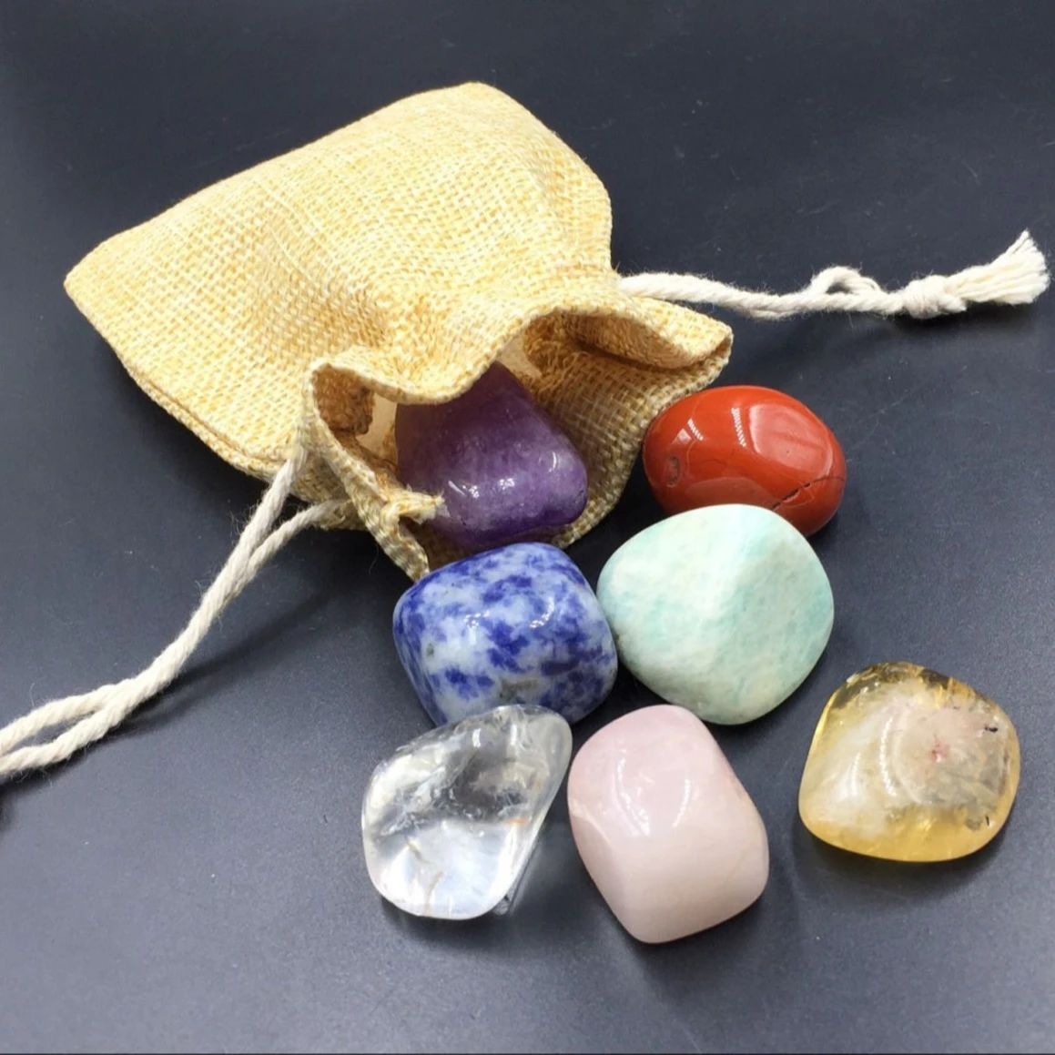 SEVEN CHAKRA REIKI HEALING TUMBLED SETS / CHAKRA KIT GEMSTONES CRYSTAL SETS  / MEDITATION CHAKRA CRYSTAL TUMBLES WITH POUCH