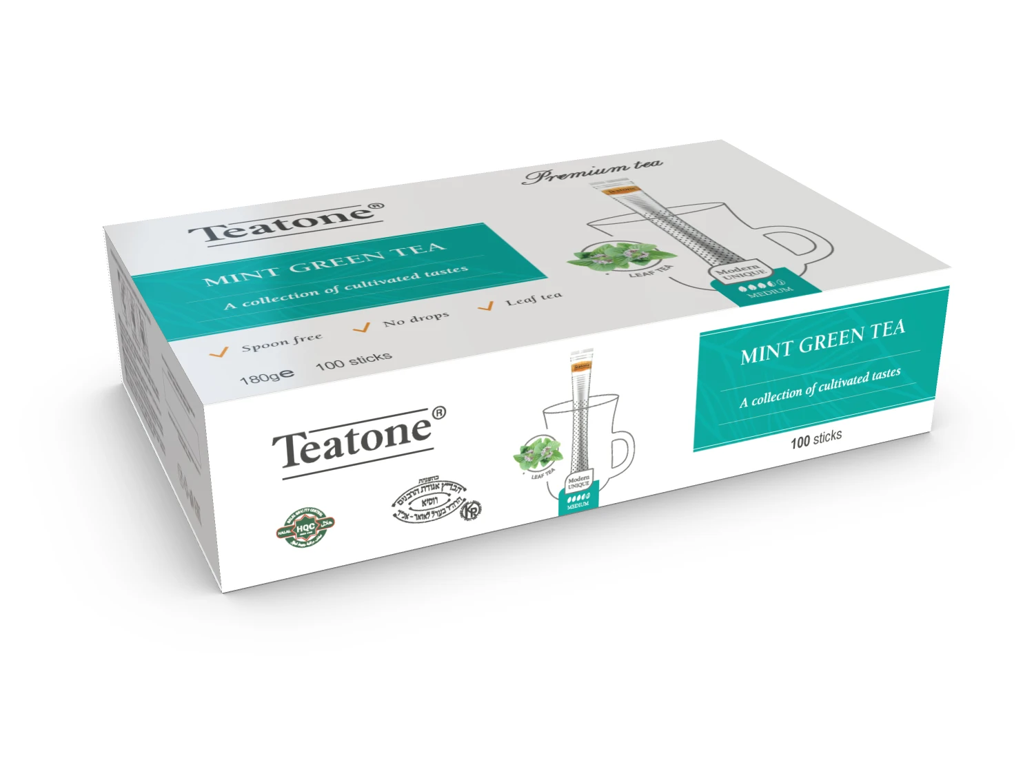 Green tea with Mint in stick TEATONE 100 sticks in individual package * 1.8g High quality