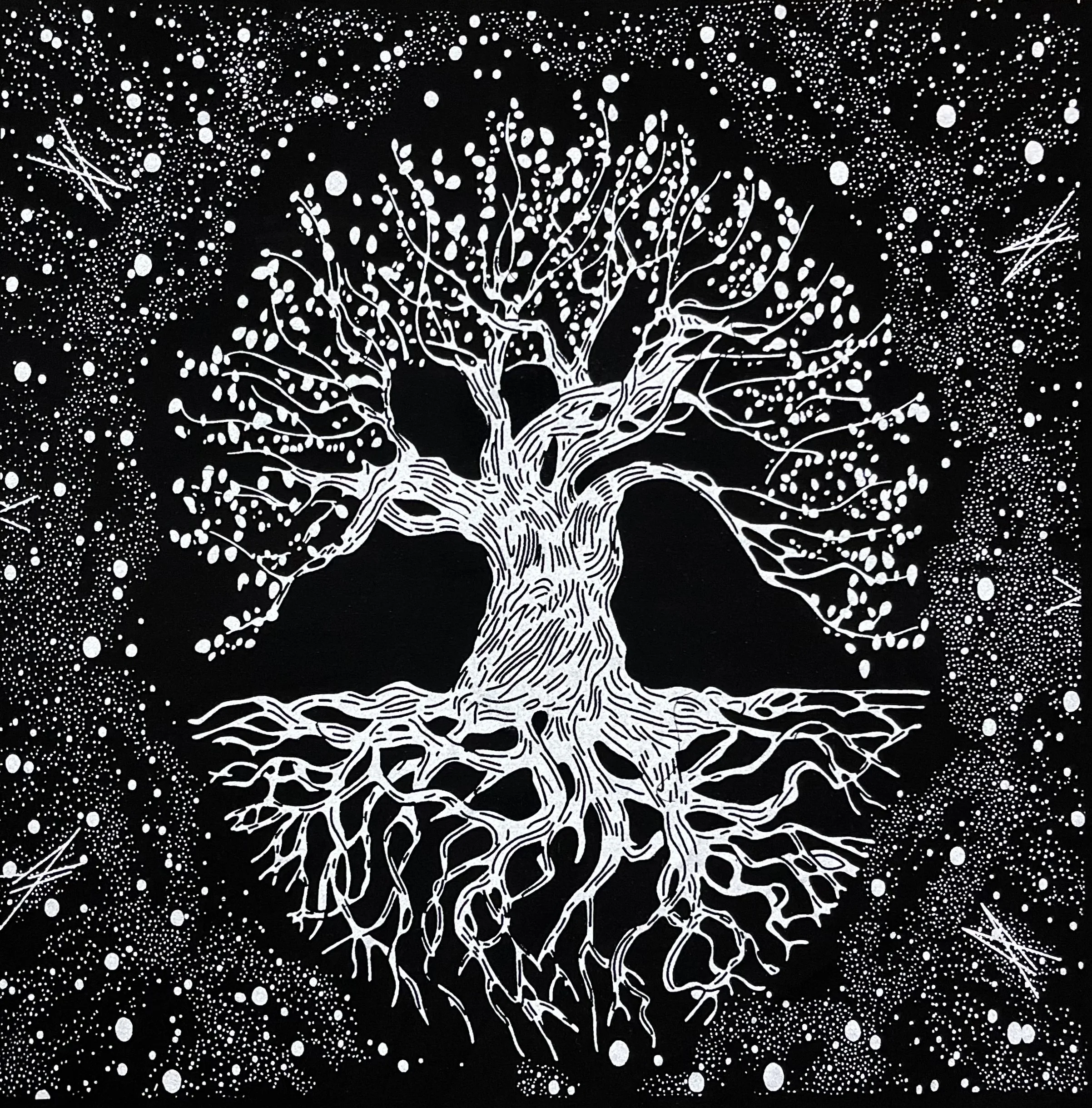 Table Cover Root Tree Of Life Cotton Handmade Altar Cloth Spiritual Black Silver Alter Cloth
