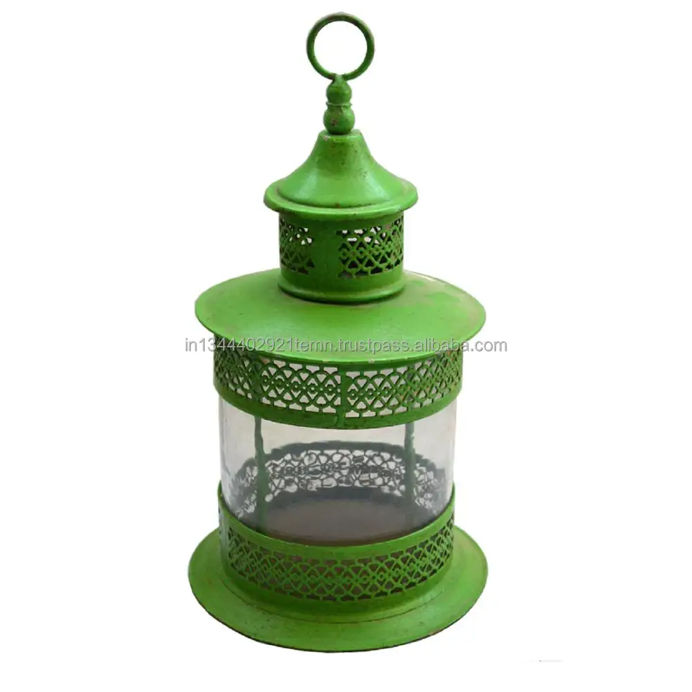 Antique Moroccan Candle Lantern in Clear Glass Rustic Copper Metal Finish