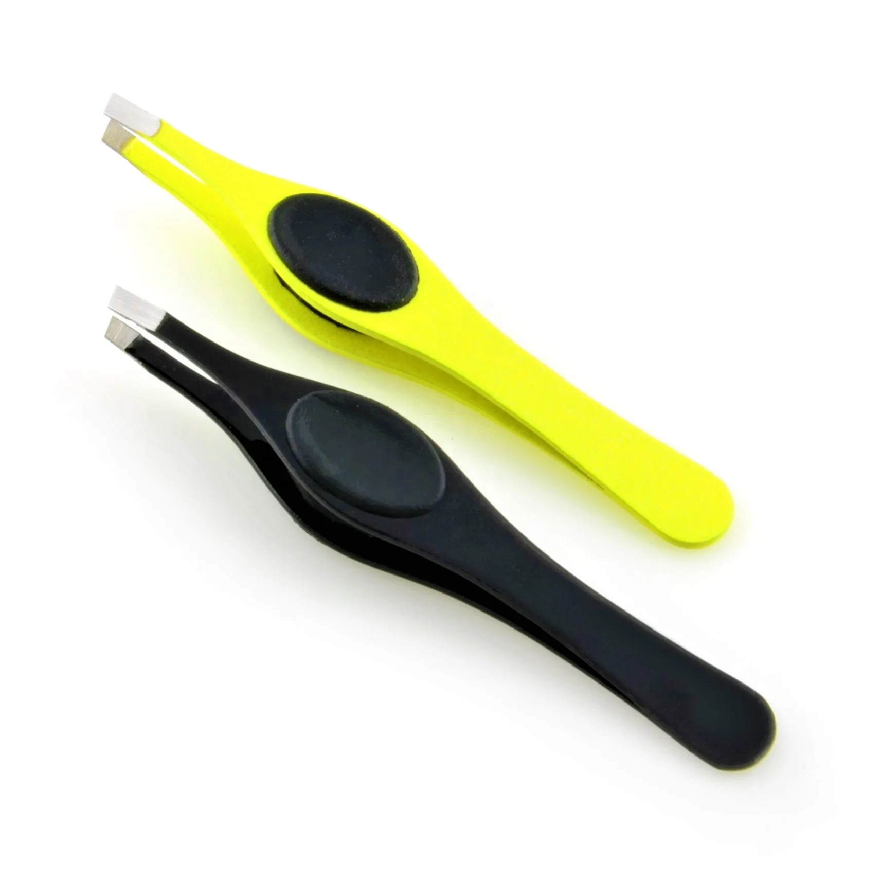 Eyebrow Tweezer Stainless Steel Professional Beauty Slanted Tips for Eyebrow Plucking with Silicon Grip Pink & Purple Glittering