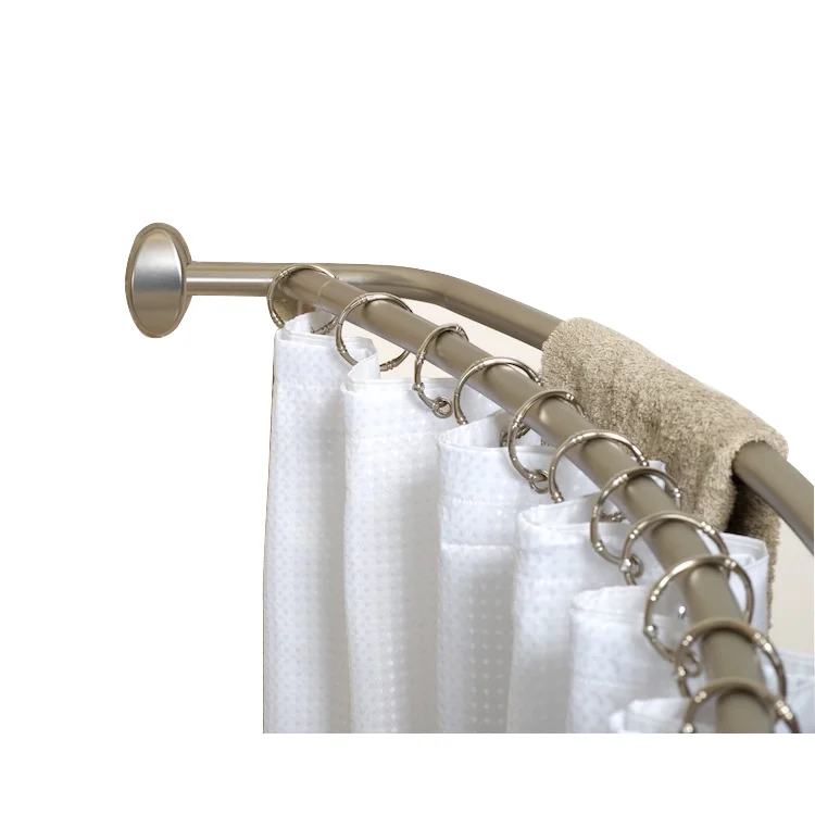 Bathroom corner arc-shape double pole shower curtain rod gold