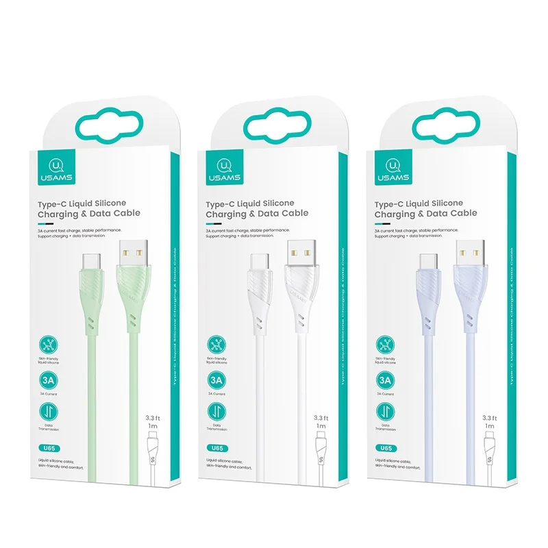 
2021 Usams New Arrival U65 Charger Data Cable For Iphone Type-C Liquid Silicone 3A 2A 