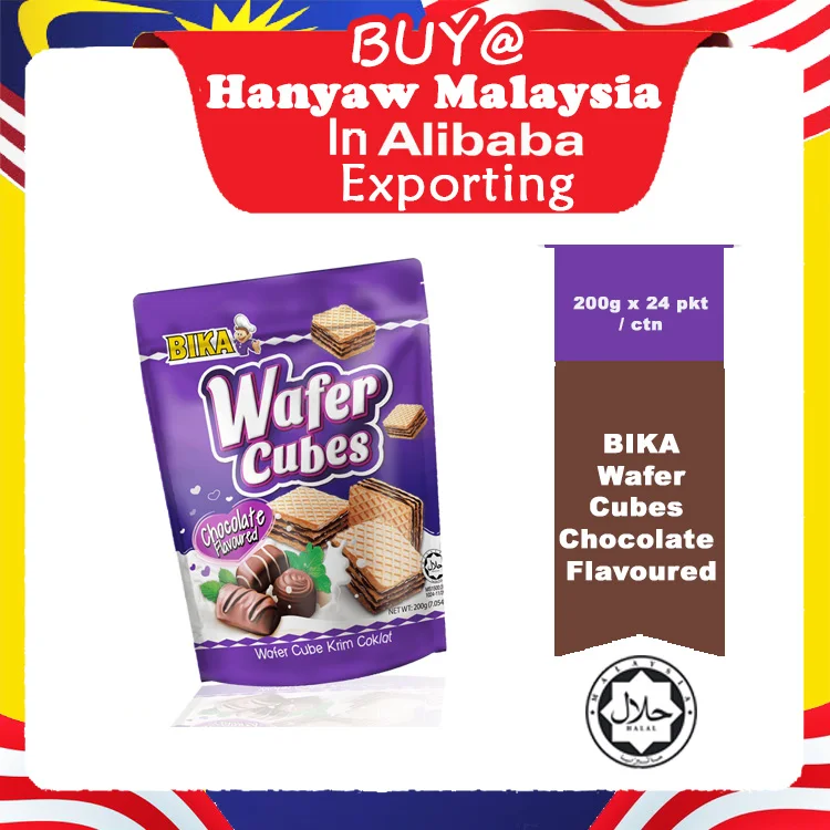 [Malaysia] Fast Shipping + Halal Certified BIKA Wafer Cubes Chocolate Flavoured ( 200g x 24 pkt / Ctn )