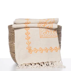 Sofa Cover Throw Hand Printed Hand Loomed Turkish Cotton 30% Linen 70% Cotton Woven Throw Blanket