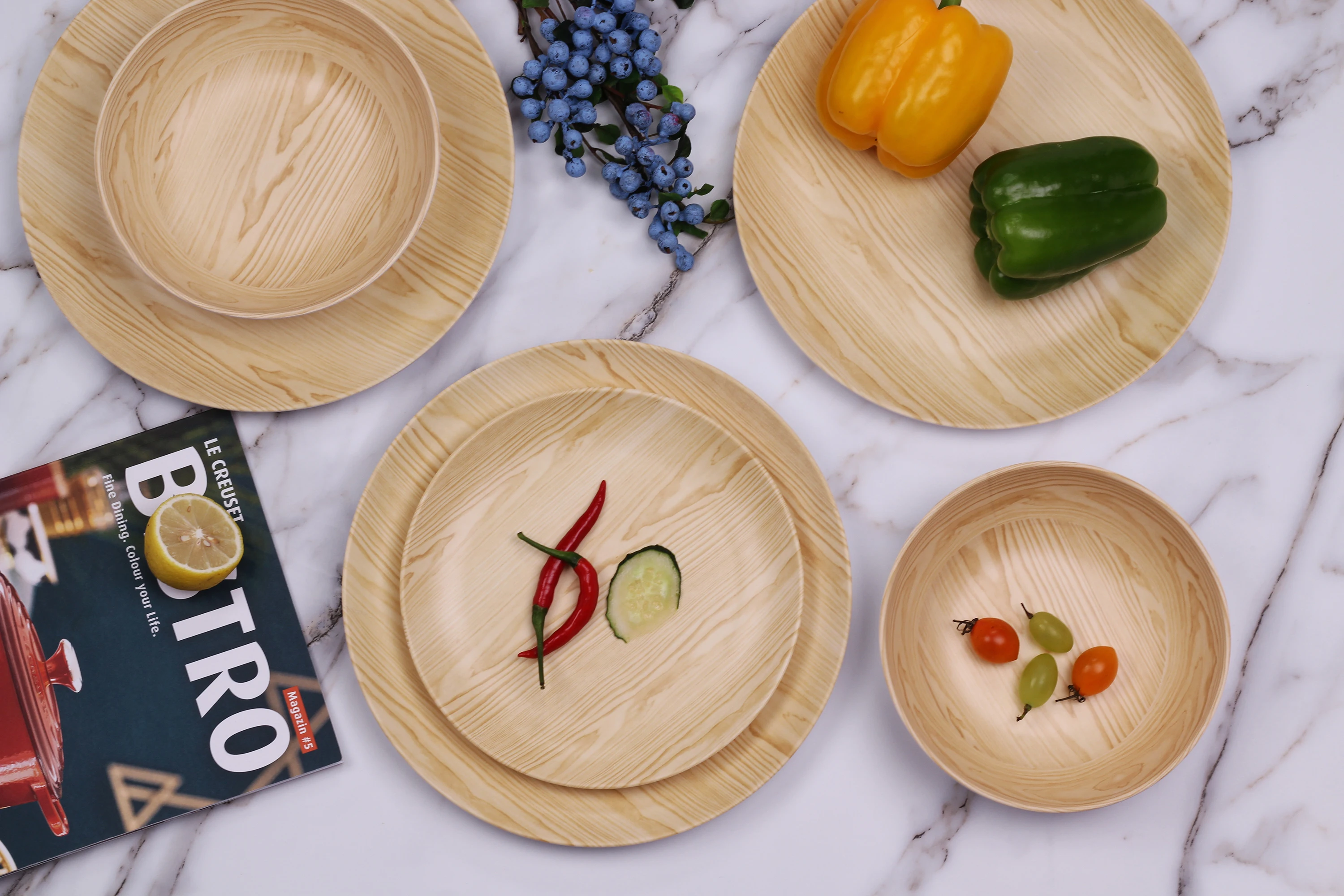 Wooden Grain Melamine Dinner set 12 PC set Dinner Plate, Dessert Plate and Cereal Bowl