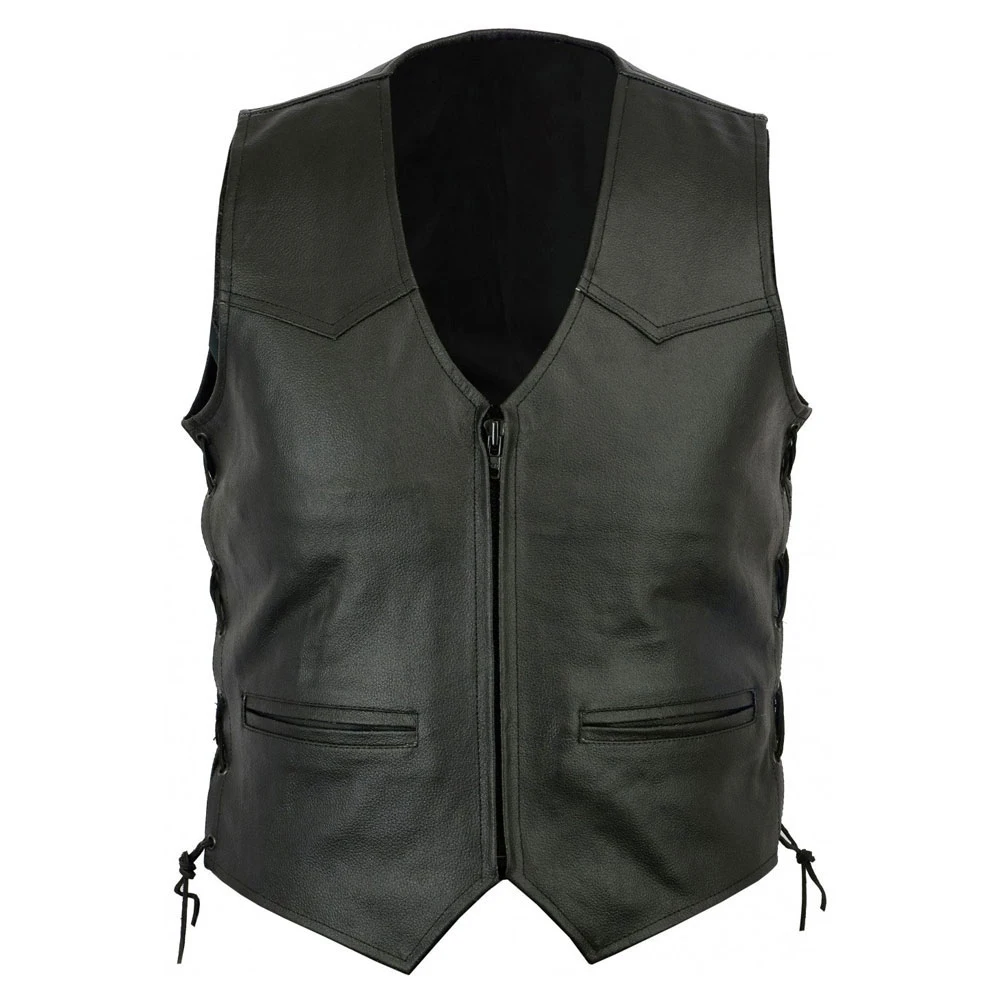High Quality Custom made unique design hip hop style leather vest / Men Motorbike Leather vest for sale
