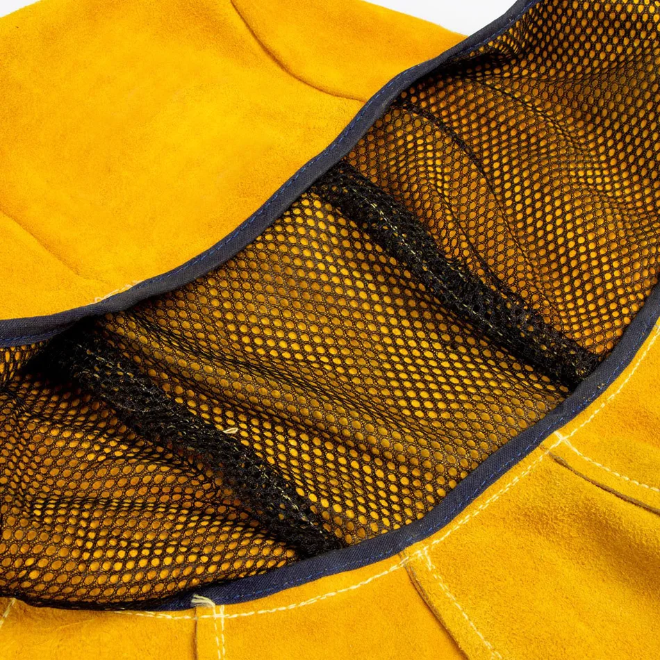 Golden Cowhide Split Leather Welding Hood with Neck Shoulder Drape Custom Logo Suede Leather Welding Safety Hood