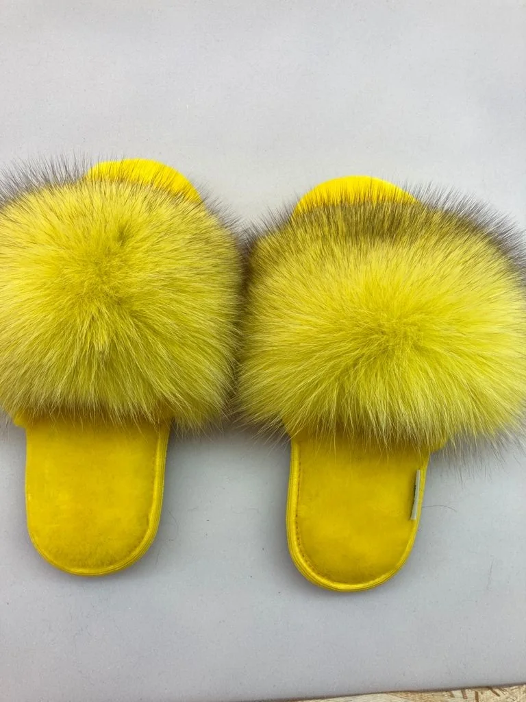Indoor Fur Slippers EVA Outsole Natural fur 100% Sheepskin Color Slippers For Home