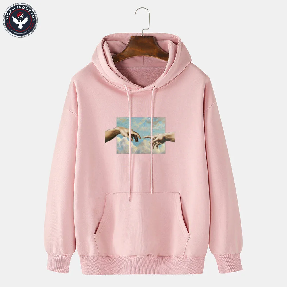 
Mens Touch Hand Graphic Print 100% Cotton Solid Casual Pullover Hoodie 
