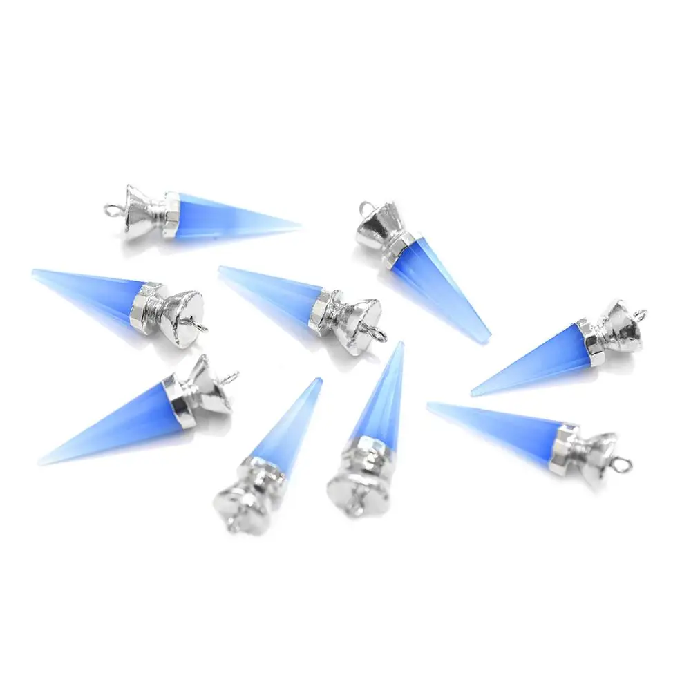 Blue Chalcedony 32 To 34 MM With Bail Spike Shape Silver Plated Pendant