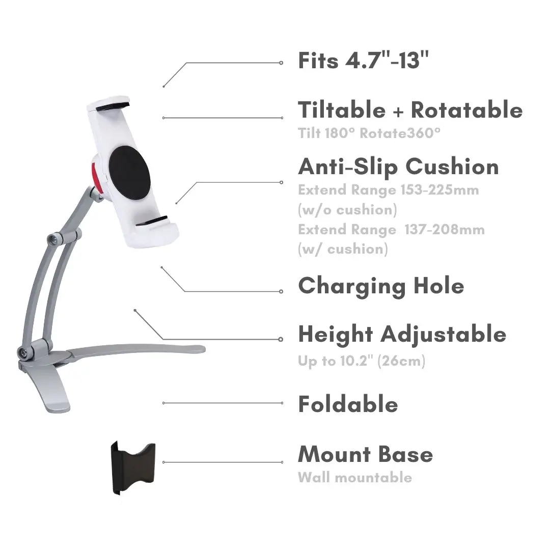 Складной монтируемый держатель для мобильных телефонов и планшетов, подходит для устройств 4,7-13 дюймов