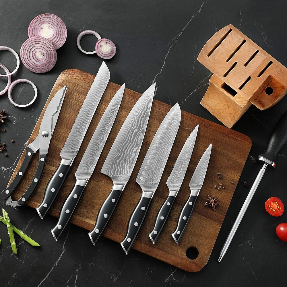 Handmade Damascus knives custom 9 Piece stainless steel Kitchen Chef Knife Set