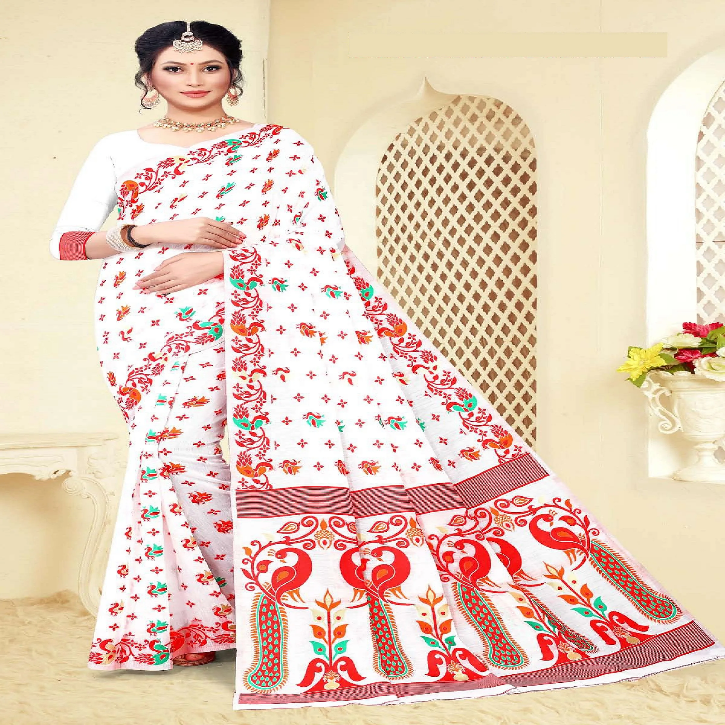 
 Дизайнерское сари Dhakai, Павлин, JEQUARD, дизайн, хлопковая пролетная мягкая ткань, сари, блузка из Индии, Сурат, гуджарат, одежда, сари  