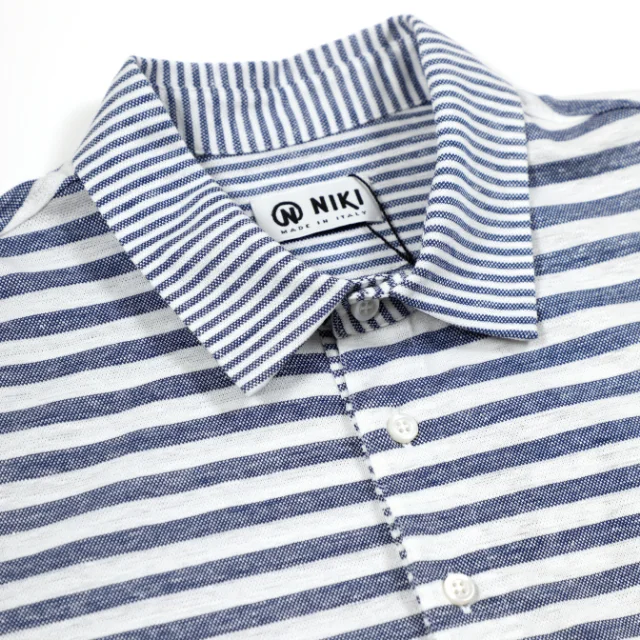 High Quality White And Blue striped Man Poloshirt With Pure Cotton Made In Italy Design Clothing