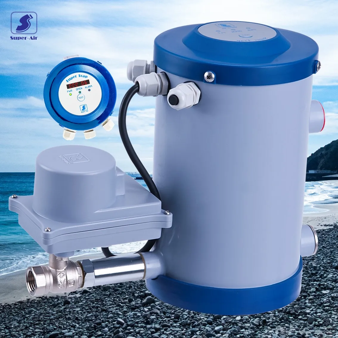 Made in Taiwan Super Trap Zero Air Loss Motorized Ball Valve Type Auto Condensate Drain with Counter for Air Compressor System