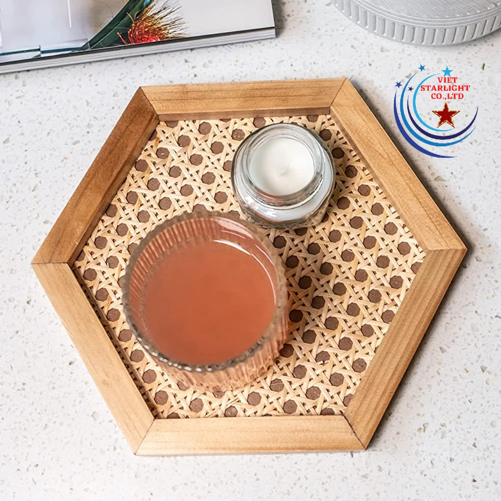 100% Natural Handwoven Rattan Serving Tray Best Design from Vietnam Factory