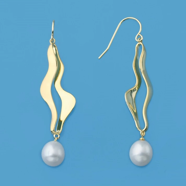 Attractive Shinning Pure Silver Flawless Teardrop shape 100% Natural Freshwater Pearl Drop Earrings Gold Plated For Party