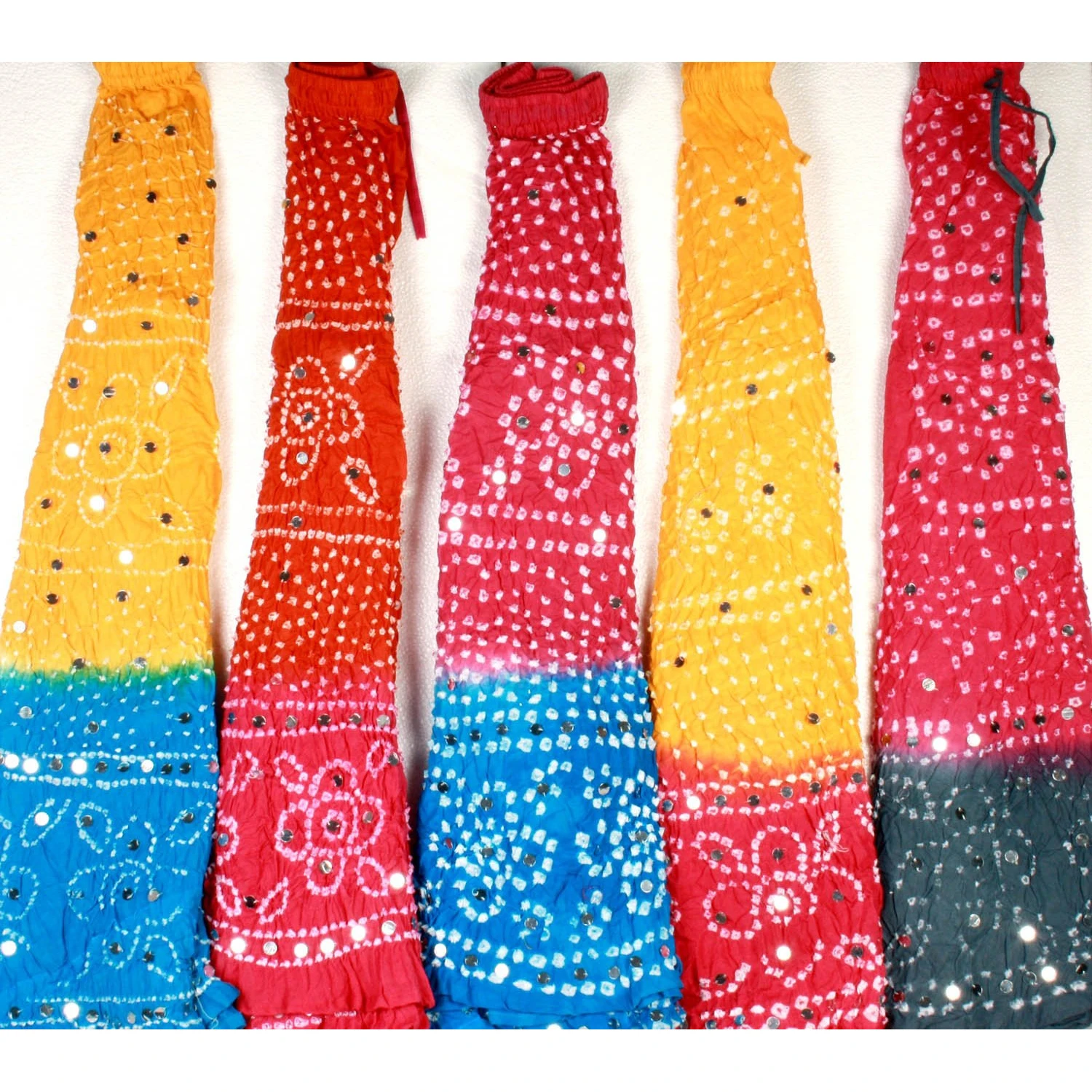 Assorted Lot Indian Handmade  Tie Die Cotton Long Bandhej Skirt,Girls Mirror Work Cotton Bandhani Skirt