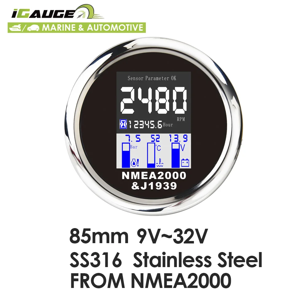 85 mm Black face Nmea 2000 LCD  Digital Multifunction Engine Gauge For Marine