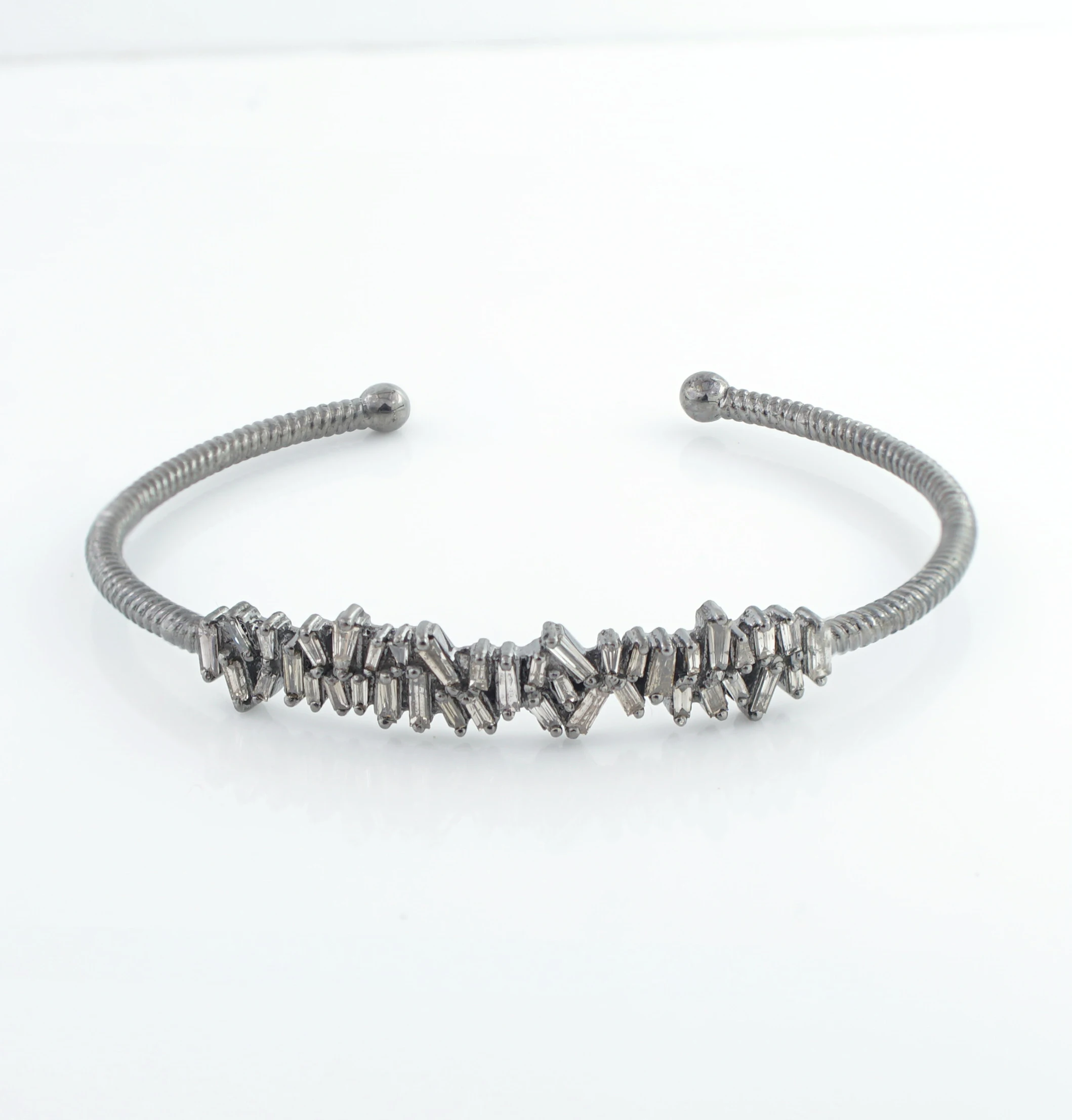 High Quality Baguette Cut Diamond 925 Sterling Silver Bangle Bracelet Manufacturer