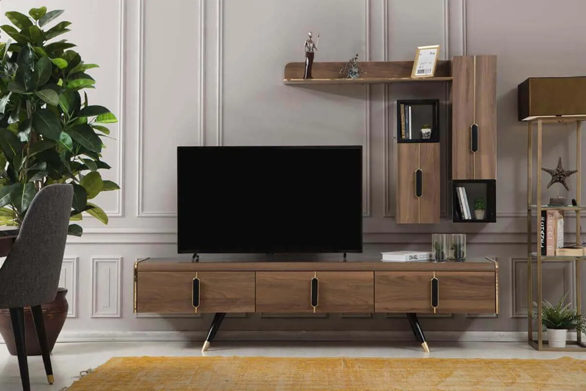 Entertaintment center modern furniture Wood cream LCD Plasma Unit living room discount (ider Megan Tv Unit)