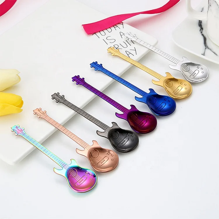 Creative Milk Coffee Ice Cream Candy Teaspoon Iridescence Stainless Steel Cartoon guitar Spoon