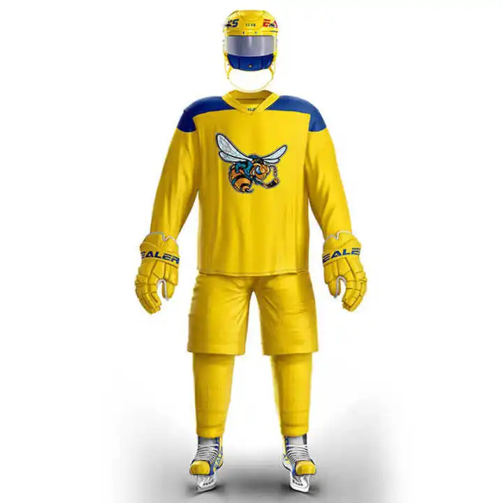 Изготовленный на заказ высококачественный индивидуальный сублимационный дышащий полиэфирный тканевый комплект униформы для хоккея с шайбой