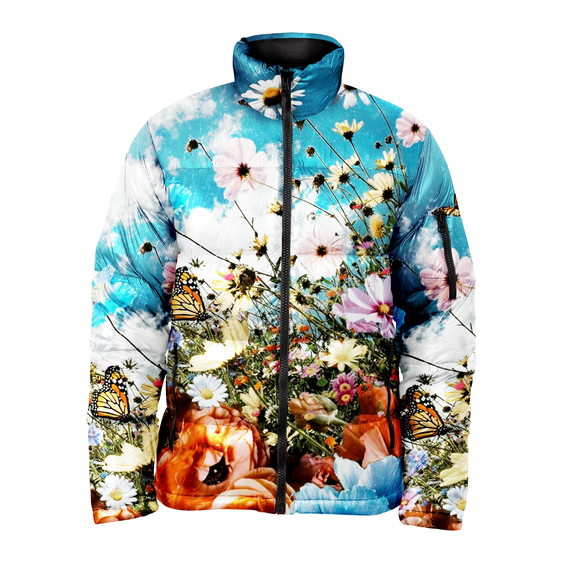 Wholesale Customized Sublimation Mens beautiful flowers plants Puffer Jackets