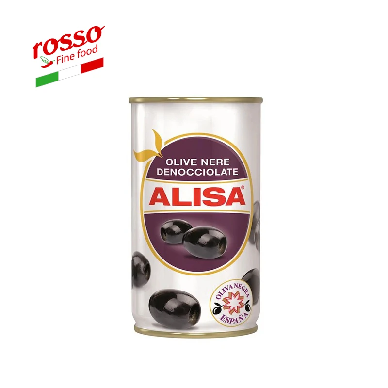 
 Оливки черные без косточек Alisa, 340 г/150 г, оливки сливные без косточек, сделано в Испании  