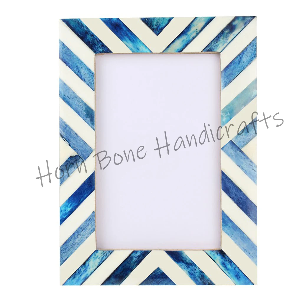 High Quality Bone Inlay Photo Frame White and Blue Bone Inlays Picture Frame For Home Decoration Indigo & Ivory Photo Frame