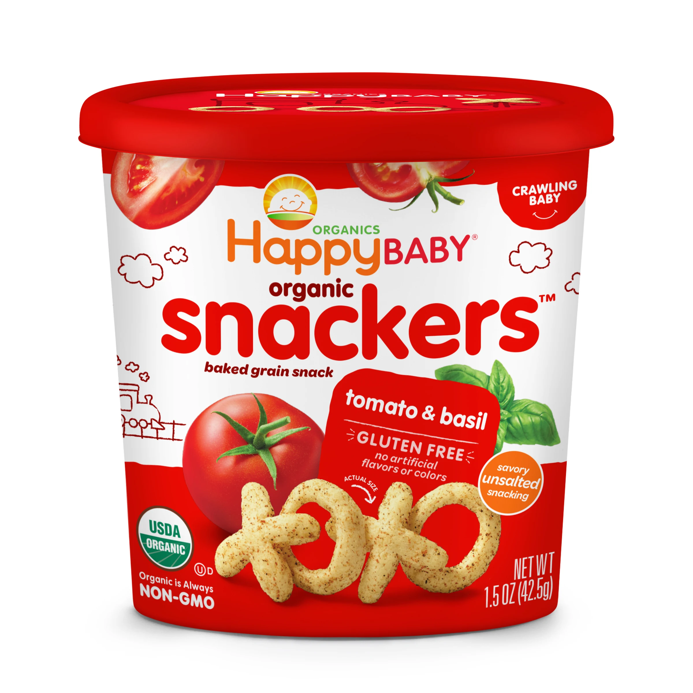 100% Natural Ingredients Happy Baby Organic Snackers Baby Snack Food Tomato & Basil Veggie Flavors