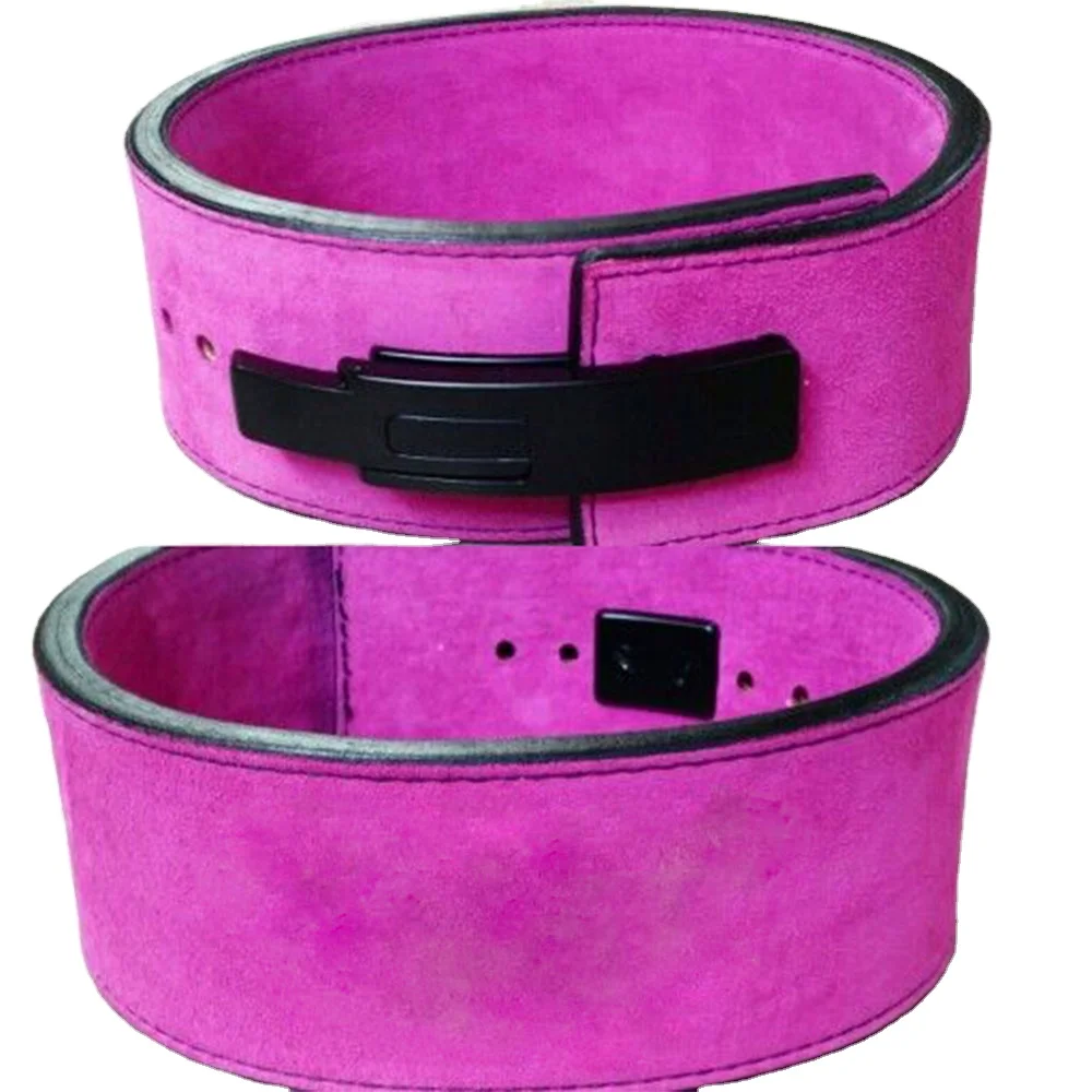 Solid Pink color POWERLIFTING LEVER BUCKLE BELTS PRO LEVER LEATHER WEIGHT LIFTING BELT TRAINING GYM BELT
