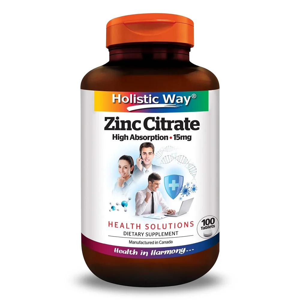 
Health Solutions Vitamins Holistic Way Zinc Citrate High Absorption 15mg (100 Tablets) 